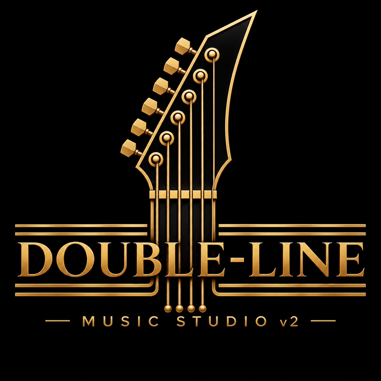Double-Line Music Studio – stilisierter Gitarrenkopf in Gold